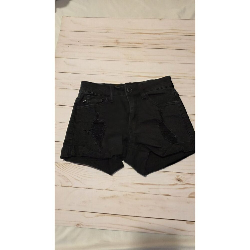 KanCan Black Distressed Cuffed Denim Jean Shorts Size 0 Rockabilly Rodeo Cowgirl